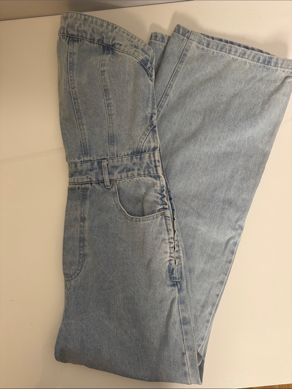 Grey Lab Women's Strapless Corset Light Blue Denim Jumpsuit Size Small - Picture 3 of 11